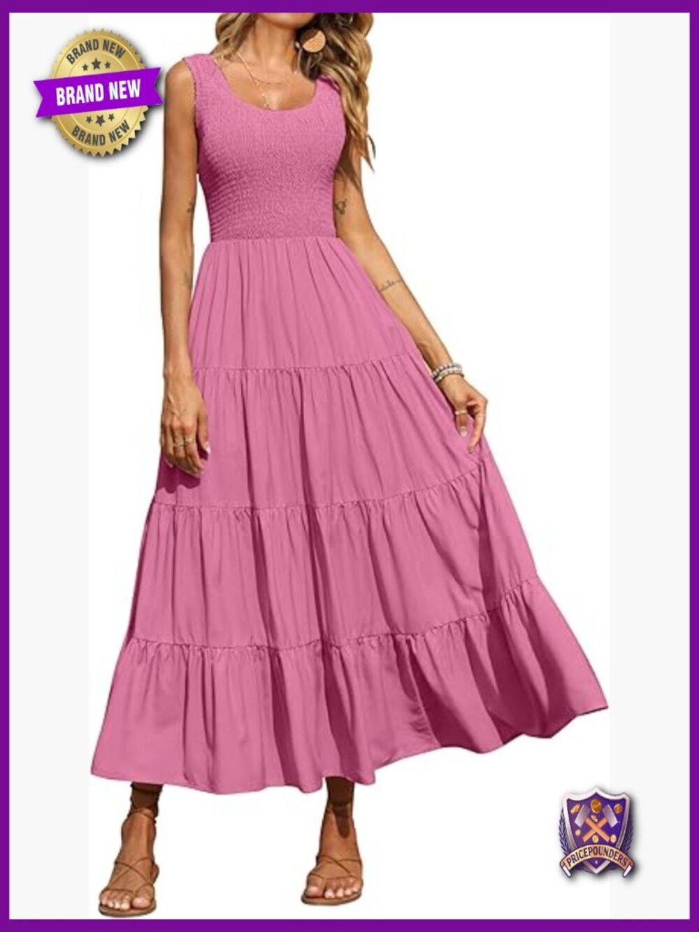 Loose Maxi Sundress Smocked Tank Sleeveless Beach Tiered Long Dress Summer